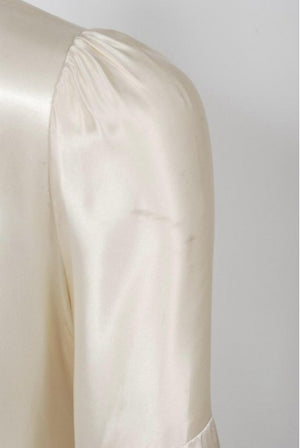 1970 Biba Creme Satin Medieval Wizard Sleeve Button Down Full-Length Jacket Gown