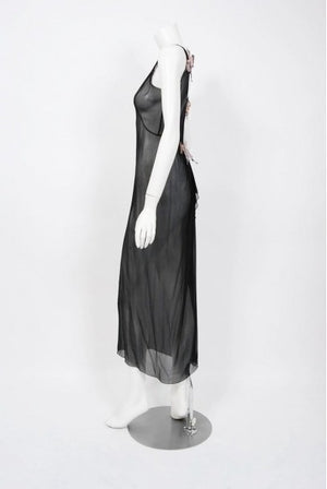 1998 Dolce & Gabbana Stromboli Collection Butterfly Chiffon Backless Sheer Dress