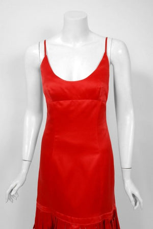 1992 Valentino Boutique Red Silk Low-Plunge Birdcage Cut-Out Backless Maxi Dress