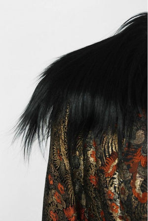 1920's Trevl Haute-Couture Metallic Feather Print Lamé & Monkey Fur Flapper Coat