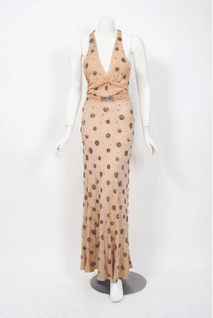 1932 Tallulah Bankhead Movie-Worn Beaded Blush Silk Bias Cut Deco Gown & Jacket