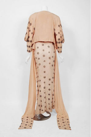 1932 Tallulah Bankhead Movie-Worn Beaded Blush Silk Bias Cut Deco Gown & Jacket