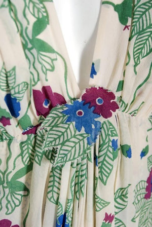 1973 Ossie Clark Couture Celia Birtwell Floral Print Tiered Silk Chiffon Dress