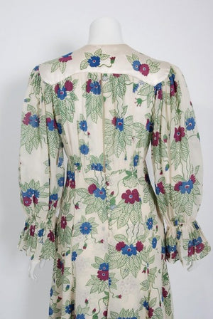 1973 Ossie Clark Couture Celia Birtwell Floral Print Tiered Silk Chiffon Dress