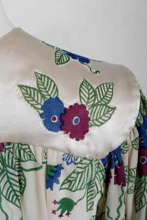 1973 Ossie Clark Couture Celia Birtwell Floral Print Tiered Silk Chiffon Dress