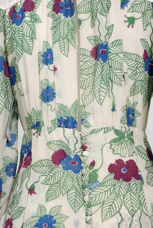 1973 Ossie Clark Couture Celia Birtwell Floral Print Tiered Silk Chiffon Dress