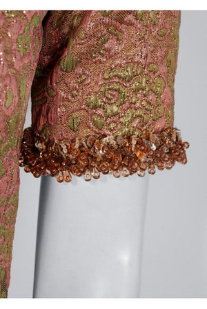 1966 Yves Saint Laurent Paris Beaded Metallic Pink Gold Brocade Cocktail Dress