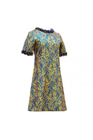 1966 Yves Saint Laurent Paris Beaded Metallic Pink Gold Brocade Cocktail Dress