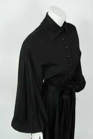 1973 Jean Varon Documented 'Cobweb' Spider Novelty Jersey Billow-Sleeve Dress