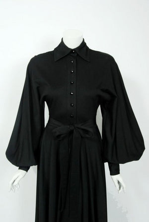 1973 Jean Varon Documented 'Cobweb' Spider Novelty Jersey Billow-Sleeve Dress
