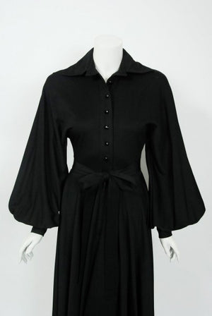 1973 Jean Varon Documented 'Cobweb' Spider Novelty Jersey Billow-Sleeve Dress