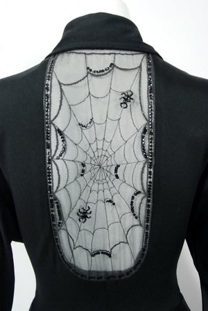 1973 Jean Varon Documented 'Cobweb' Spider Novelty Jersey Billow-Sleeve Dress