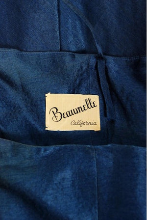 1950's Beaumelle Sapphire Blue Organza & Metallic Lace One-Shoulder Party Dress