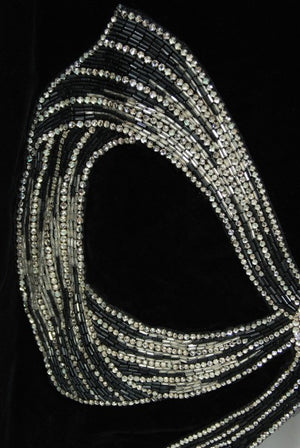 1940's Brooks Costume Couture Beaded Black Velvet Strapless Corset Bustle Gown