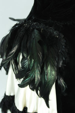 1940's Brooks Costume Couture Beaded Black Velvet Strapless Corset Bustle Gown