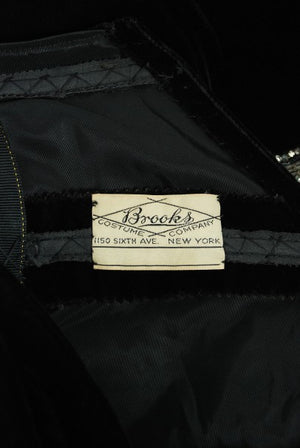 1940's Brooks Costume Couture Beaded Black Velvet Strapless Corset Bustle Gown