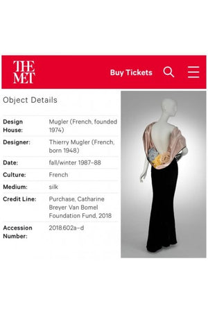 1987 Thierry Mugler Museum-Held Black Velvet & Pink Satin Bias-Cut Backless Gown