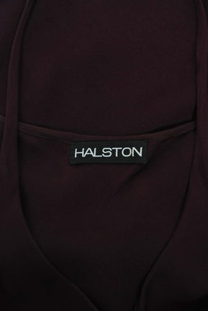 1970's Halston Couture Dark Purple Chiffon Wing Sleeve Bias-Cut Belted Dress