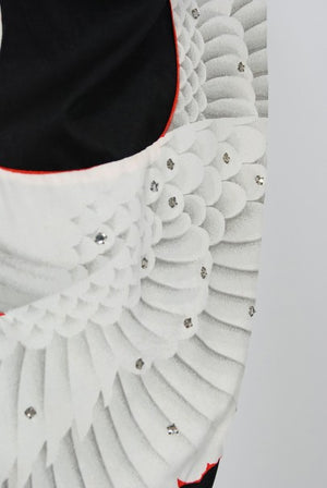 1950's Alix of Miami Crane Bird Novelty Applique Black Cotton One-Shoulder Dress