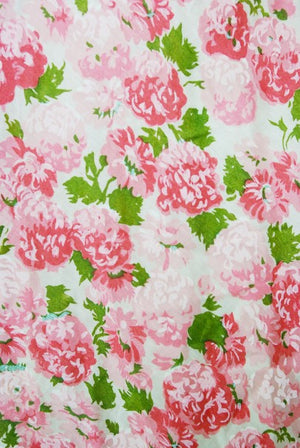 1950's Ceil Chapman Pink Carnations Floral Print Cotton Pleated Full-Skirt Dress