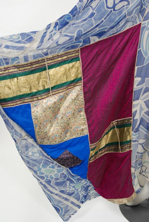 1975 Thea Porter Couture Documented Bohemian Patchwork Silk Abaya Caftan Dress