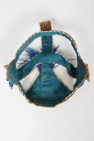 1920's French Couture Gold Beaded Blue Jeweled Flapper Headpiece