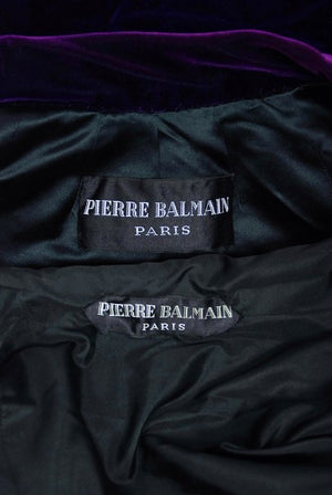 1970 Pierre Balmain Haute-Couture Purple Velvet Graphic Mod Evening Gown & Cape