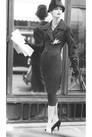 1955 Christian Dior Haute Couture Documented Charcoal-Gray Wool Sheath Dress