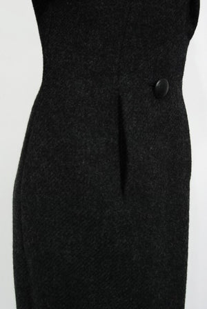 1955 Christian Dior Haute Couture Documented Charcoal-Gray Wool Sheath Dress