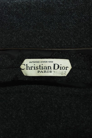 1955 Christian Dior Haute Couture Documented Charcoal-Gray Wool Sheath Dress