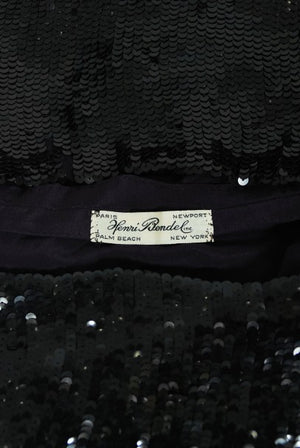 1930's Henri Bendel Couture Purple Silk & Black Sequin Deco-Dots Trained Gown