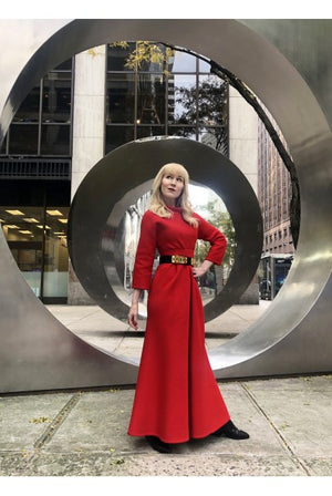 1967 Nina Ricci Haute Couture Ruby Red Wool Full-Length Mod Dress Jumpsuit