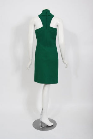 1966 Pierre Cardin Haute Couture Documented Green Crepe Turtleneck Mod Dress