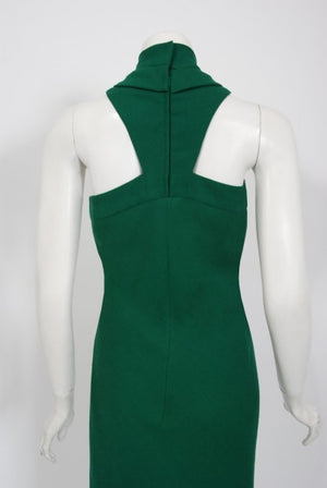 1966 Pierre Cardin Haute Couture Documented Green Crepe Turtleneck Mod Dress