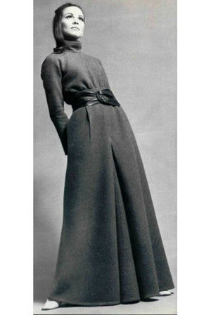 1967 Nina Ricci Haute Couture Ruby Red Wool Full-Length Mod Dress Jumpsuit