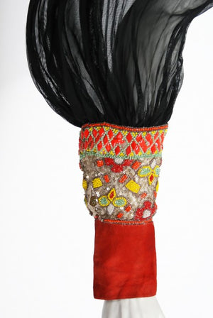 1935 House of Worth Couture Beaded Velvet & Silk Illusion Belted Dress