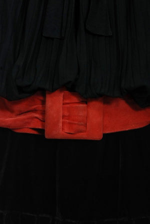 1935 House of Worth Couture Beaded Velvet & Silk Illusion Belted Dress