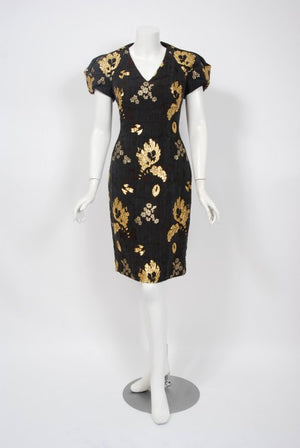 2010 Alexander McQueen Final Runway Collection Metallic-Gold Black Brocade Dress