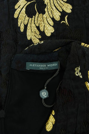 2010 Alexander McQueen Final Runway Collection Metallic-Gold Black Brocade Dress