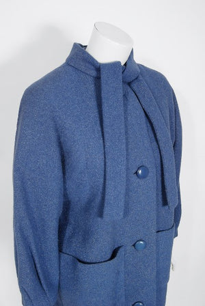 1958 Yves Saint Laurent for Christian Dior Couture Documented Periwinkle Coat