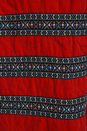 1970 Adolfo Couture Red Embroidered Velvet Bell-Sleeve Blouse & Maxi Skirt Set