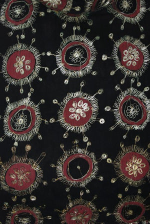 1970 Thea Porter Couture Metallic Embroidered Silk Chiffon Flutter-Sleeve Dress