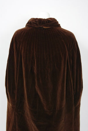 1930 Chanel Haute Couture Brown & Caramel Velvet Scarf-Neck Sculpted Deco Cape