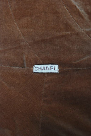 1930 Chanel Haute Couture Brown & Caramel Velvet Scarf-Neck Sculpted Deco Cape