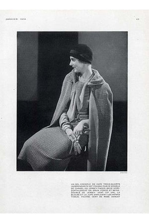 1930 Chanel Haute Couture Brown & Caramel Velvet Scarf-Neck Sculpted Deco Cape