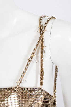 1998 Gianni Versace Couture Documented Runway Gold Metal Mesh Hourglass Dress