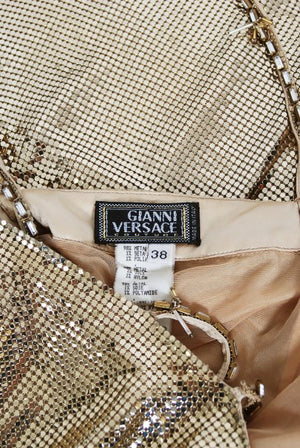 1998 Gianni Versace Couture Documented Runway Gold Metal Mesh Hourglass Dress