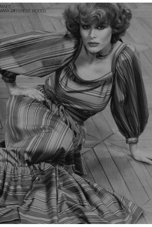 1977 Givenchy Colorful Stripe Silk-Chiffon Billow Sleeve Bohemian Dress