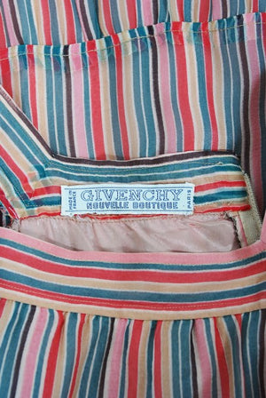 1977 Givenchy Colorful Stripe Silk-Chiffon Billow Sleeve Bohemian Dress