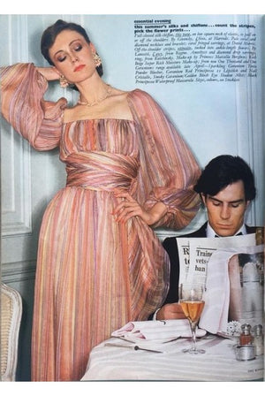 1977 Givenchy Colorful Stripe Silk-Chiffon Billow Sleeve Bohemian Dress